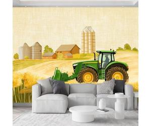 Papel Tapiz Fotográfico Efecto 3D Tradicional Granja Vehículos Tractor, Beige Papel Pintado Tejido No Tejido 350 x 256 cm (An x Al) - Decorativos Murales para Pared Salón y Dormitorio