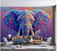 Papel Tapiz Fotográfico Elefante Colorido Que Gira Murales, Póster Arte Abstracto Animal Mural De Pared Papel Tapiz Fotográfico, 300x210cm Papels Pintado Tela de Seda Para Sala De Estar Dormitorio
