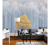 Papel Tapiz Fotográfico Escena De Bosque De Álamos,3D Papel Pintado 400 × 280 Cm Decoración De Pared,Sala Cuarto Póster Mural Para Sala De Estar Dormitorio Decoración, Gris Claro