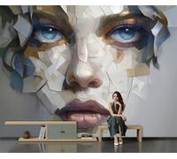 Papel Tapiz Fotográfico Escultura De Fragmentos, 450x315cm Papel Pintado Panorámico Primer Plano De Un Rostro Mural de Pared Decoración De Pared para Sala Cuarto Oficina Salón, Gris