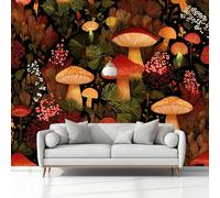 Papel Tapiz Fotográfico Estilo Campestre Plantas Del Bosque Setas Fotomurale 250 x 175 cm Art Mural Oscuro Papel Pintado Fotomural, para Cafe Restaurant Dormitorio Hoga Murales Decoración