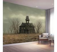 Papel Tapiz Fotográfico Estilo Gótico Papel Pintado Murales Póster Gris Torre Del Reloj Campo De Hierba Marchita Fotográfico Para Dormitorio Salón Tv Pared 300 x 210 cm