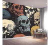 Papel Tapiz Fotográfico Estilo Gótico Papel Pintado Murales Póster Negro Calavera Estampado Fotográfico Para Dormitorio Salón Tv Pared 400 x 280 cm