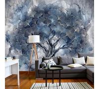 Papel Tapiz Fotográfico Estilo Industrial Retro, 300x210cm Papel Pintado Panorámico Antiguo Árbol De Ginkgo Mural de Pared Decoración De Pared para Sala Cuarto Oficina Salón, Azul Grisáceo