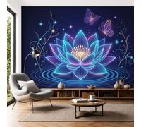 Papel Tapiz Fotográfico Estilo Onírico Y Sanador, 400x280cm Papel Pintado Panorámico Loto Degradado Mural de Pared Decoración De Pared para Sala Cuarto Oficina Salón, Índigo