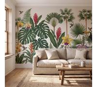 Papel tapiz fotográfico Estilo Retro Historia Natural Selva Tropical Orquídea Papel Pintado 250 x 175cm, Art Mural De Pared Verde Amarillo Mural para Sala Estar Dormitorio Cocina Infantil Decoración