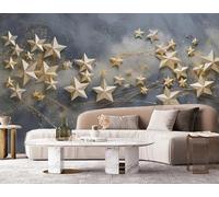 papel tapiz fotográfico Estrellas doradas en gris alto Póster de decoración de pared de dormitorio, sala de estar, mural no tejido 300CM(Ancho)*210CM(Alto)