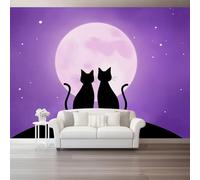 Papel Tapiz Fotográfico Fantasía Animales Papel Pintado Murales Póster Gato Morado Cielo Nocturno Fotográfico Para Dormitorio Salón Tv Pared 350 x 256 cm