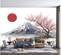Papel Tapiz Fotográfico Flores De Cerezo Monte Fuji Ilustración De Japón, 3D Art Mural Cafe Restaurant Dormitorio Decoración para el Hoga Murales Pintado a Papel Fotomural 250Anx175Al cm