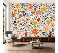 Papel Tapiz Fotográfico Flores Silvestres Hojas Plantas 450 × 315 Cm Papel Pintado Panorámico,Jardín Retro Murales Decoración Pared Para Cuarto De Niño, Salón, Oficina