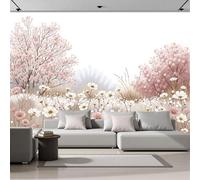 Papel Tapiz Fotográfico Flores Silvestres Ilustración De Pradera,3D Papel Pintado 200 × 140 Cm Decoración De Pared,Sala Cuarto Póster Mural Para Sala De Estar Dormitorio Decoración, Rosa