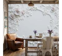 Papel tapiz fotográfico Flores y relieves barrocos flores en relieve de estilo europeo 250x175cm tejido no tejido Fondo De Pantalla XXL Moderna Decoración De Pared Sala Cuarto Oficina Salón Vistoso
