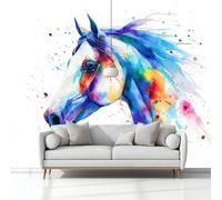 Papel Tapiz Fotográfico Fotomurale Salpicadura De Acuarela De Tinta Animal Caballo 300 x 210 cm Art Mural Cafe Restaurant Dormitorio, para el Hoga Murales Papel Pintado a Papel Fotomural Dormitorio