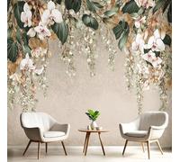 Papel Tapiz Fotográfico Fotomurales Fondo De Orquídea Hojas Eucalipto 352×250cm Art Mural, No Tejido Retro Plantas Murales Póster Efecto 3D, XXL Decorativos Murales para Salón TV Pared