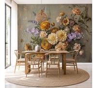 Papel tapiz fotográfico Francés Vintage Floral Murales de dormitorio Pintura Al Óleo Naturaleza Muerta Ramo Pared Pintado Papel tapiz dormitorio de estar sala sofá mural- 400 x 280cm