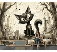Papel Tapiz Fotográfico Gato Negro Bosque Muerto Papel Pintado Animales Oscuros Dibujos Animados Seda 250 × 175 Cm Pared Sala Cuarto Póster Negro Azabache Mural Para Sala Estar Dormitorio