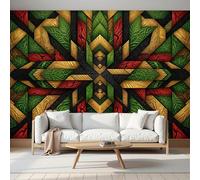 Papel Tapiz Fotográfico Geometría Tribal, 250x175cm Papel Pintado Panorámico Textura De La Hoja Mural de Pared Decoración De Pared para Sala Cuarto Oficina Salón, Verde Oscuro