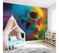 Papel Tapiz Fotográfico Gótico Papel Pintado Murales Póster Abstracto Azul Calavera Fotográfico Para Dormitorio Salón Tv Pared 200 x 140 cm