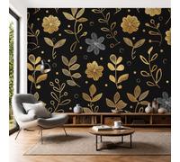 Papel Tapiz Fotográfico Hoja Oro 200 × 140 Cm Papel Pintado Panorámico,Floral Minimalista Lujo Murales Decoración Pared Para Cuarto De Niño, Salón, Oficina