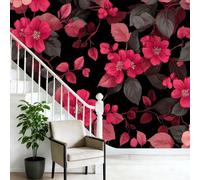 Papel tapiz fotográfico Hojas 350 x 256 cm Revestimiento de paredes decoración de salón Diseño Estilo Botánico Minimalista para dormitorio, sala de estar, papel tapiz no tejido, Rosa Negro