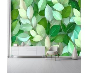 Papel tapiz fotográfico Hojas 350 x 256 cm Revestimiento de paredes decoración de salón Diseño Estilo Botánico Natural para dormitorio, sala de estar, papel tapiz no tejido, Verde
