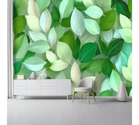 Papel tapiz fotográfico Hojas 400 x 280 cm Revestimiento de paredes decoración de salón Diseño Estilo Botánico Natural para dormitorio, sala de estar, papel tapiz no tejido, Verde