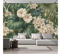 Papel Tapiz Fotográfico Hojas De Monstera Flores De Hibisco Murales, Póster Plantas Tropicales Flores Mural De Pared Papel Tapiz Fotográfico, 400x280cm Papels Pintado Tela de Seda Para Sala De Estar