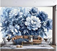 Papel Tapiz Fotográfico Hojas De Rosa Papel Pintado Murales Póster Índigo Plantas En Acuarela Fotográfico Para Dormitorio Salón Tv Pared, 350X256Cm