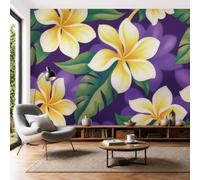 Papel Tapiz Fotográfico Hojas Monstera Frangipani Papel Pintado Flores Tropicales Retro Seda 250 × 175 Cm Pared Sala Cuarto Póster Morado Oscuro Mural Para Sala Estar Dormitorio Infantil Decoración
