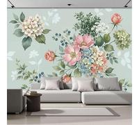 Papel Tapiz Fotográfico Hortensias Rosas 350 × 256 Cm Papel Pintado Panorámico,Flores En Acuarela Murales Decoración Pared Para Cuarto De Niño, Salón, Oficina