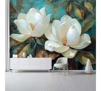 Papel tapiz fotográfico Magnolia Blanca 250 x 175 cm Revestimiento de paredes decoración de salón Diseño Estilo Elegante para dormitorio, sala de estar, papel tapiz no tejido, Blanco Verde Claro