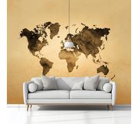 Papel Tapiz Fotográfico Mapa Del Mundo Retro Marrón 400x280 cm 3D Papel Pintado Panorámico, Fuera de la Ventana Murales Decoración Pared para Cuarto de Niño Salón Oficina