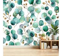 Papel Tapiz Fotográfico Minimalismo Nórdico Eucalipto Pan de Oro Papel Pintado Murales Póster 400 x 280 cm Fotográfico Para Dormitorio Salón Tv Pared Cocina Moderna, Blanco Verde