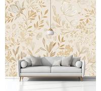 Papel Tapiz Fotográfico Minimalismo Plantas Y Flores Fotomurale 400 x 280 cm Art Mural Beige Papel Pintado Fotomural, para Cafe Restaurant Dormitorio Hoga Murales Decoración