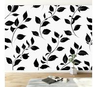 Papel tapiz fotográfico minimalista de 250 x 175 cm (ancho x alto) cm, diseño botánico monocromático de ramas y hojas, impermeable, extraíble, arte panorámico de pared para dormitorio, guardería