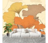 Papel Tapiz Fotográfico Minimalista PatróN de Hojas Ginkgo Abstracto - Papel Pintado Pared Interior Panorámico, Naranja Póster Gigante de Pared Personalizado 3D Para Salón o Dormitorio 400x280 cm