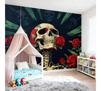 Papel tapiz fotográfico Motivo De Calavera 400 x 280 cm Revestimiento de paredes decoración de salón Diseño Estilo Gótico Retro para dormitorio, sala de estar, papel tapiz no tejido, Grün