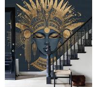 Papel Tapiz Fotográfico Mujer Con Tocado De Reina 400x280cm Papel Pintado De Mural Mitología Del Antiguo Egipto Fotográfico de Seda Decoración de Pared para Sala Cuarto Oficina Salón, Azul Marino