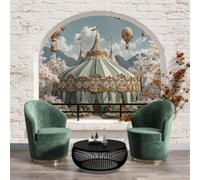 Papel tapiz fotográfico muro de Circo de los sueños 300x210cm tissu non tissé Fondo De Pantalla XXL Moderna Decoración De Pared Sala Cuarto Oficina Salón,Globo aerostático de flores y cerezos en flor