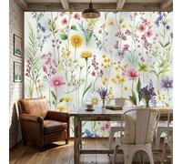 Papel tapiz fotográfico muro de Flores silvestres y hojas verdes en acuarela 200x140cm tejido no tejido Plantas elegantes de estilo retro Decoración De Pared Sala Cuarto Oficina Salón Vistoso
