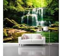 Papel Tapiz Fotográfico Naturaleza - 350 x 256 cm Papel Pintado Panorámico para Salón Oficina Decoración, Bosque Cascada Papel Pintado no tejido Murales Decoración De Pared