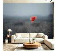 Papel Tapiz Fotográfico Naturaleza Amapola Hierba Niebla Papel Pintado Murales Póster 300 x 210 cm Fotográfico Para Dormitorio Salón Tv Pared Amantes Del Arte, Rojo Gris