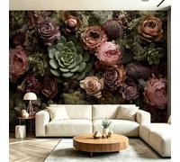 Papel Tapiz Fotográfico Naturaleza Rosa Botánico Suculenta Papel Pintado Murales Póster 300 x 210 cm Fotográfico Para Dormitorio Salón Tv Pared Amantes Del Arte, Verde Rosa