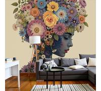 Papel Tapiz Fotográfico Niña De Las Flores 300x210cm Papel Pintado De Mural Art Nouveau Fotográfico de Seda Decoración de Pared para Sala Cuarto Oficina Salón, Albaricoque