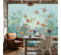 Papel tapiz fotográfico Oriente Zen XXL Moderna Decoración Murales Dormitorio, Grulla China Y Camelia Pintado Papel tapiz, 450An×315Al cm