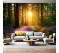 Papel Tapiz Fotográfico Paisaje de árboles del bosque 350 x 250 cm Atardecer Papel Pintado Panorámico Decorativo para Salón, Oficina o Habitación Infantil