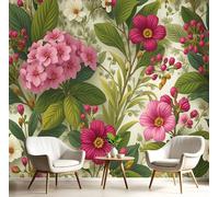 Papel tapiz fotográfico Paisaje Fresco y natural flores de colores 350x256cm Seda Fondo De Pantalla XXL Moderna Decoración De Pared Sala Cuarto Oficina Salón verde