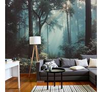 Papel Tapiz Fotográfico Paisaje natural Niebla del bosque Verde oscuro 300x210cm 3D Papel Pintado Panorámico, Fuera de la Ventana Murales Decoración Pared para Cuarto de Niño Salón Oficina