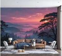Papel Tapiz Fotográfico Paisaje natural Niebla del bosque y luz del sol Rojo 400x280cm 3D Papel Pintado Panorámico, Fuera de la Ventana Murales Decoración Pared para Cuarto de Niño Salón Oficina