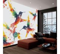 Papel Tapiz Fotográfico Pájaros Pintados Vistoso 250x175 cm 3D Papel Pintado Panorámico, Fuera de la Ventana Murales Decoración Pared para Cuarto de Niño Salón Oficina